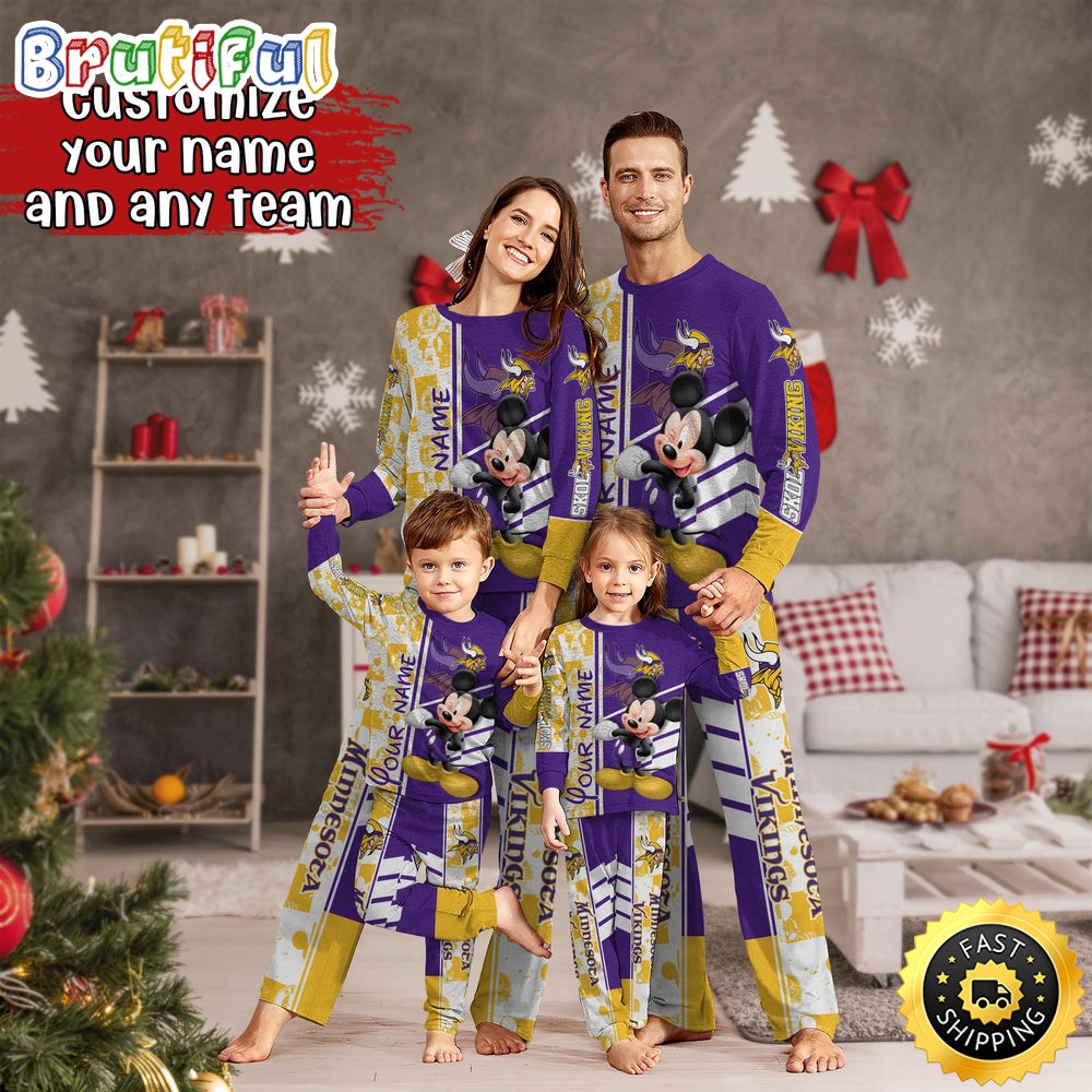 NFL Minnesota Vikings Pajamas Mickey Mouse For Family Custom Name Pajamas