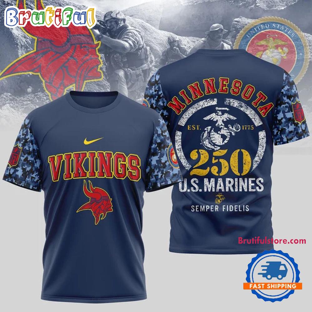 NFL Minnesota Vikings US Marines 250 Years Est.1775 Unisex 3D T Shirt