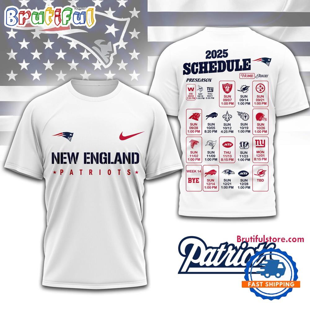 NFL New England Patriots 2025 SCHEDULE All Over Print Shirt, 2025 Football Schedule Shirts