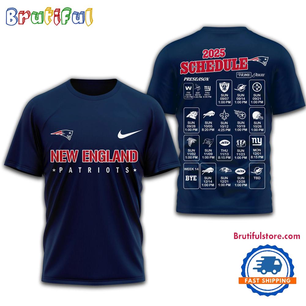 NFL New England Patriots 2025 SCHEDULE Unisex 3D Shirt