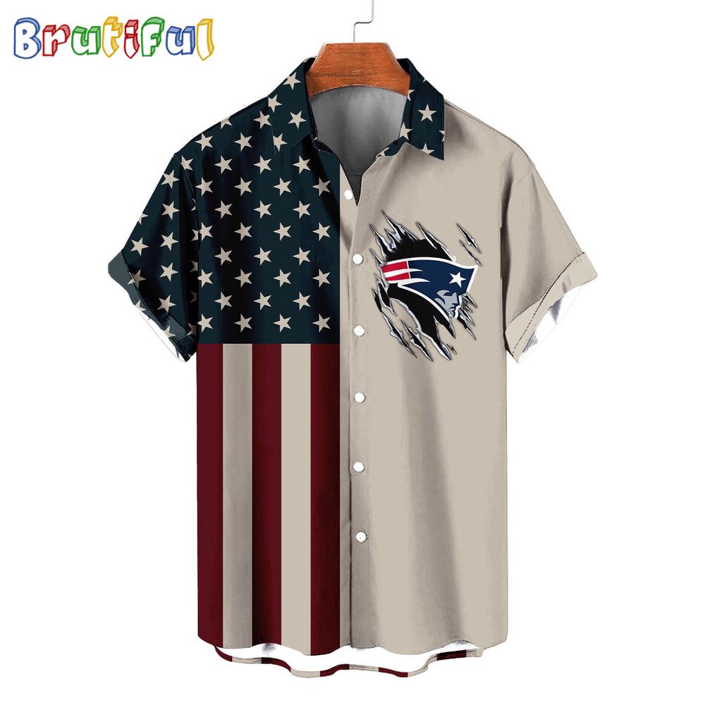 NFL New England Patriots American Flag Summer Button Hawaiian Shirt