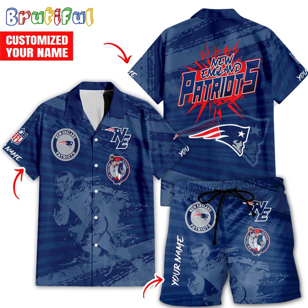 NFL New England Patriots Combo Hawaiian Shirt And Shorts, Football Summer Beach Hawaiian Sets