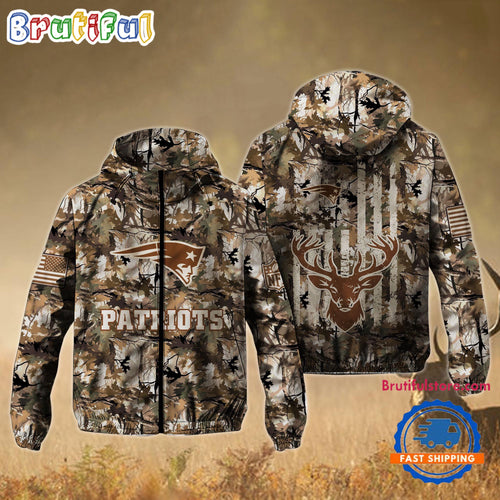 NFL New England Patriots Football Camo Hunting Deer Windbreaker Outdoor Jacket