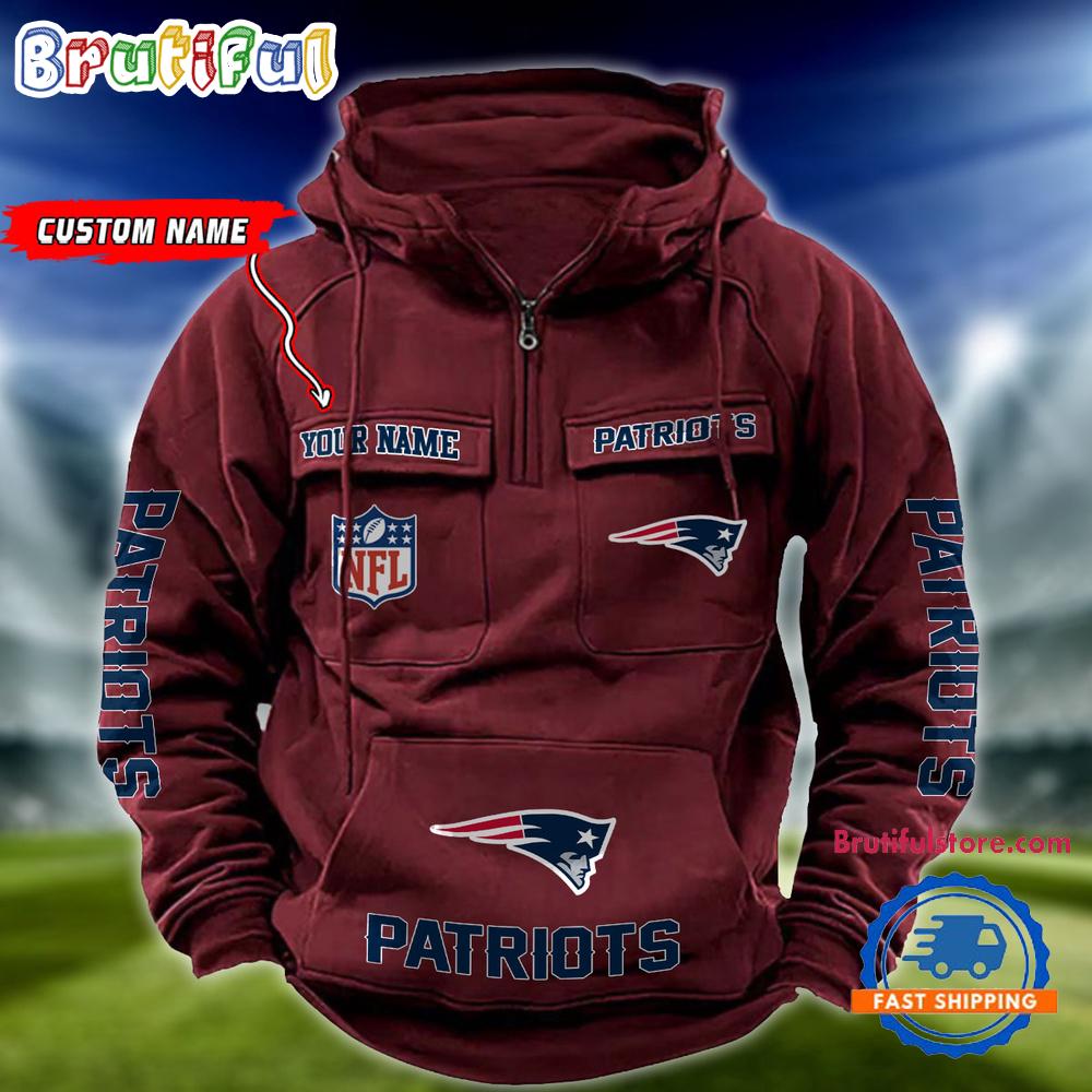 NFL New England Patriots Football Team Custom Name Cargo Hoodie