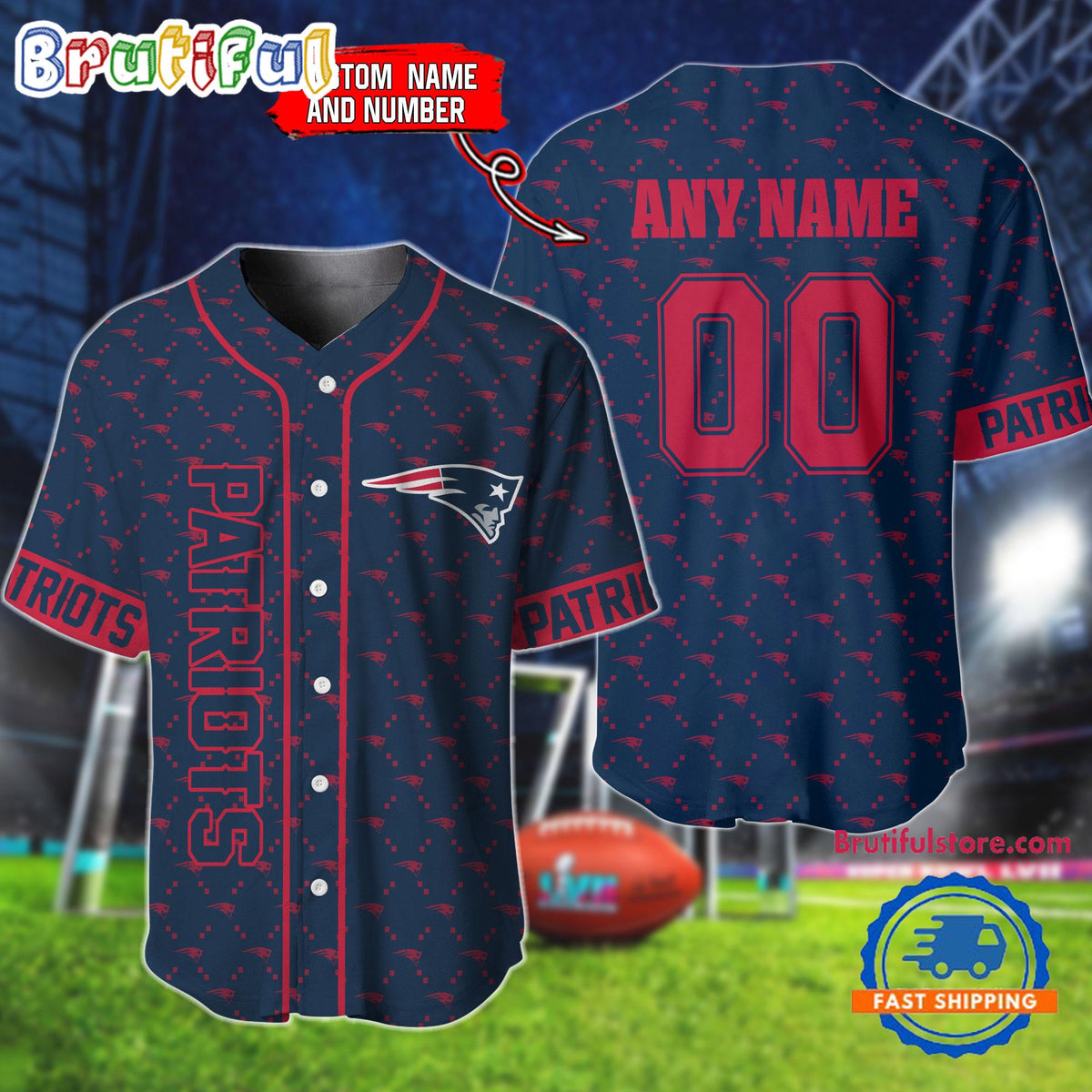 NFL New England Patriots Logo Team Hologram Pattern Design Baseball Jersey