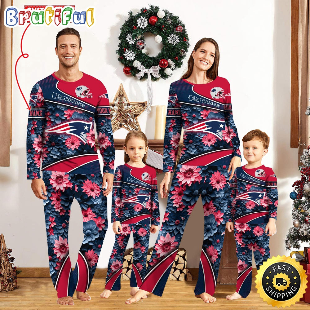 NFL New England Patriots Pajamas Flower Sports For Family Custom Name Pajamas