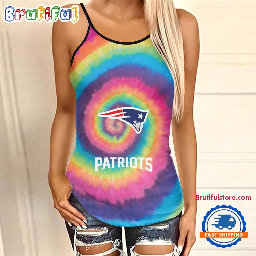 NFL New England Patriots Rainbow Pattern Summer Women’s Criss Cross Tank Top