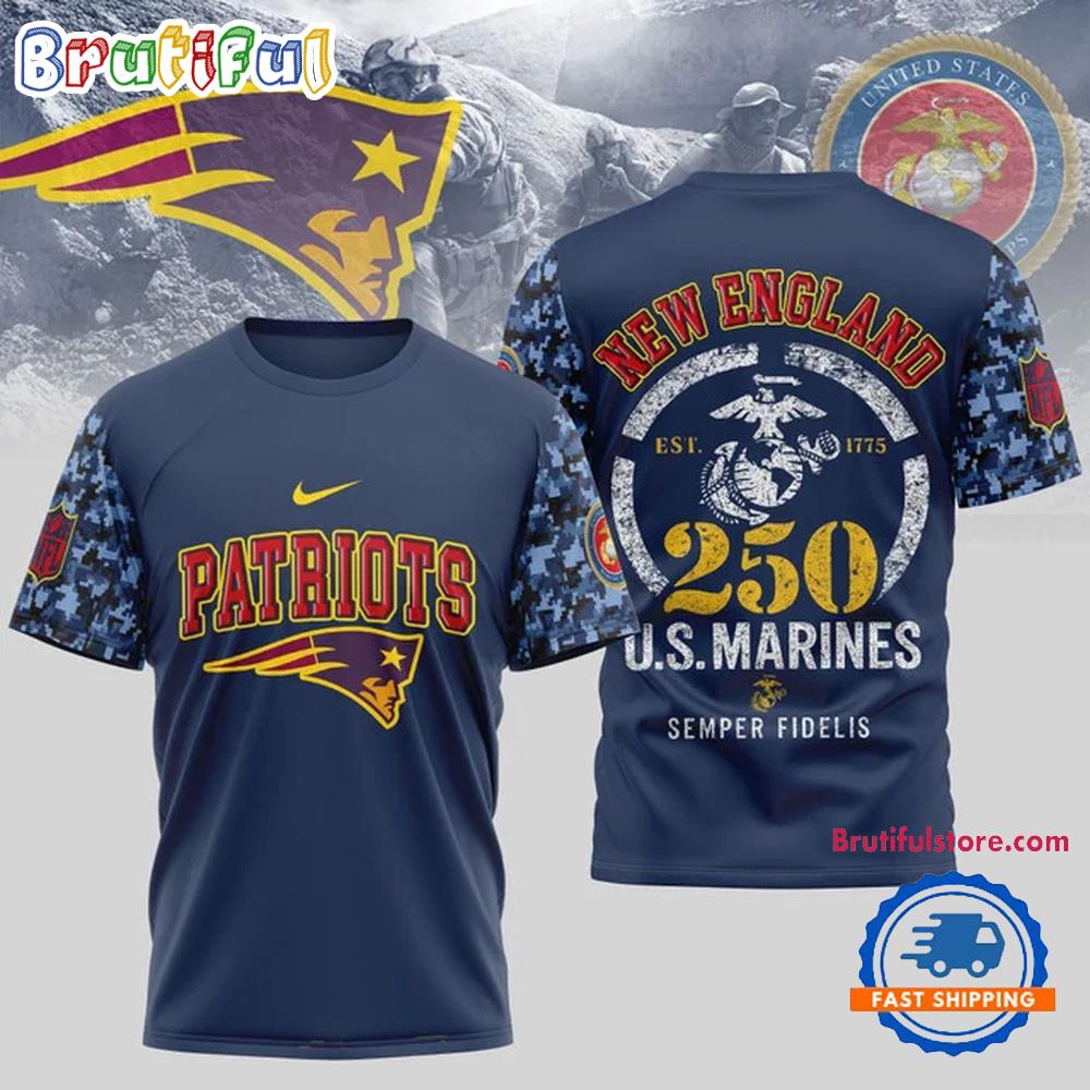 NFL New England Patriots US Marines 250 Years Est.1775 Unisex 3D T Shirt