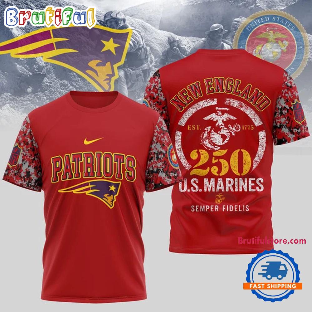 NFL New England Patriots US Marines 250 Years Semper Fidelis 3D Shirt