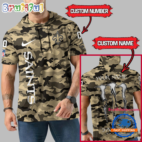 NFL New Orleans Saints Custom Name Camo Sleeveless Hoodie Design