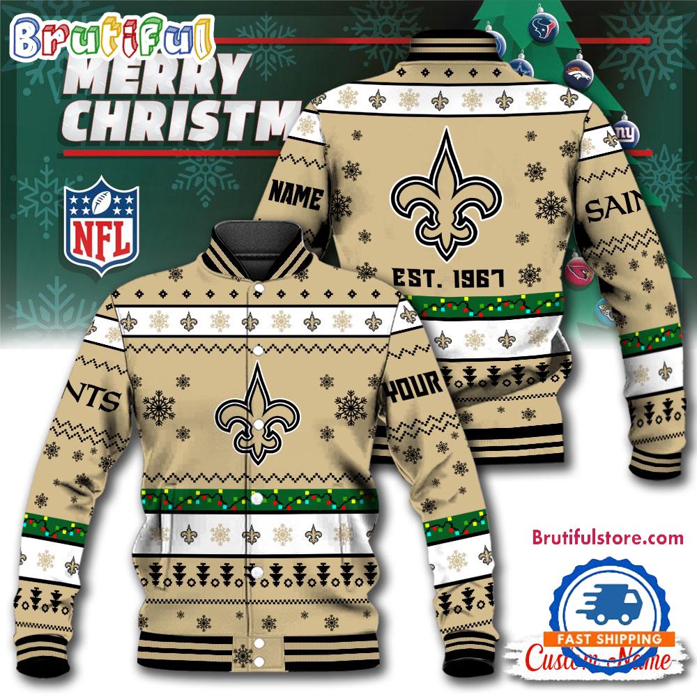 NFL New Orleans Saints Snow Xmas Tree Christmas Custom Baseball Jacket