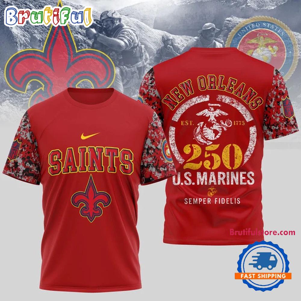 NFL New Orleans Saints US Marines 250 Years Semper Fidelis 3D Shirt