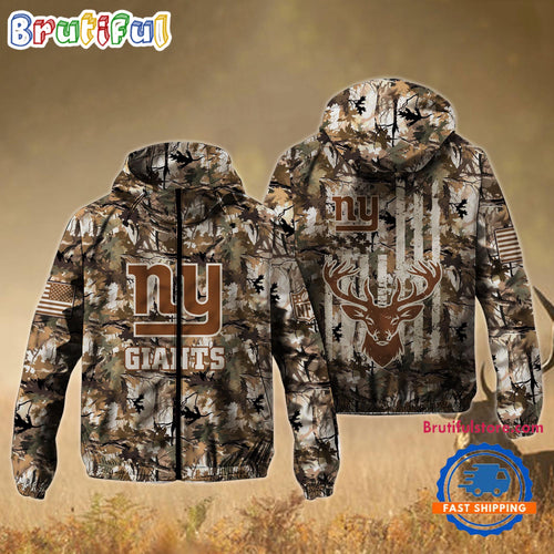 NFL New York Giants Football Camo Hunting Deer Windbreaker Outdoor Jacket