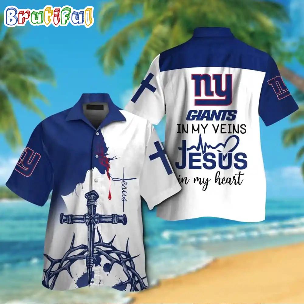 NFL New York Giants In My Veins Jesus Im My Heart Hawaiian Shirt