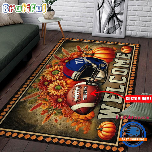 NFL New York Giants Pumpkin Flower Football Halloween Rectangle Rug