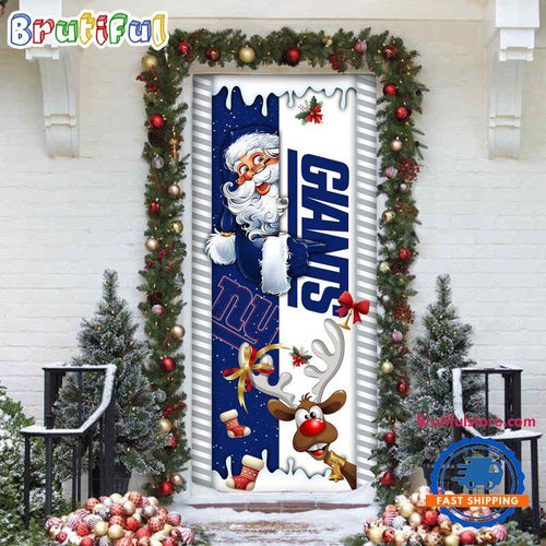 NFL New York Giants Santa Reindeer Merry Christmas Door Cover, Football Christmas Home Decor