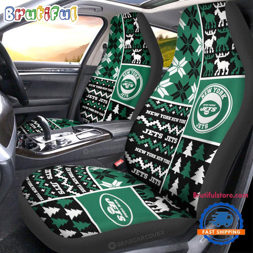 NFL New York Jets Design Christmas Car Seat Covers, Football Xmas Car Decor