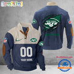 NFL New York Jets Football Team Custom Name And Number Buttoned Collar Sweatshirt
