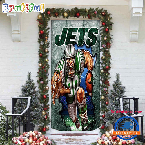 NFL New York Jets Mascot Christmas Door Cover, Football Door Cover