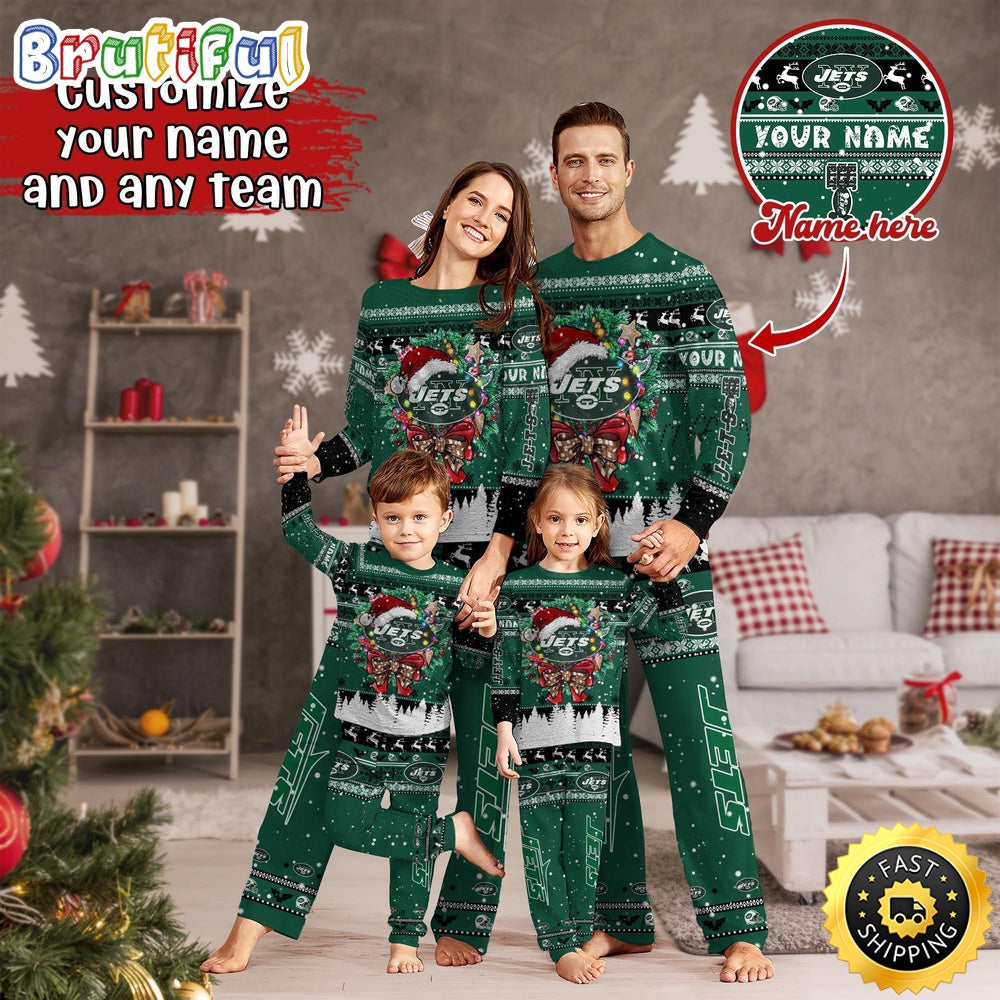 NFL New York Jets Pajamas Christmas For Family Custom Name Pajamas