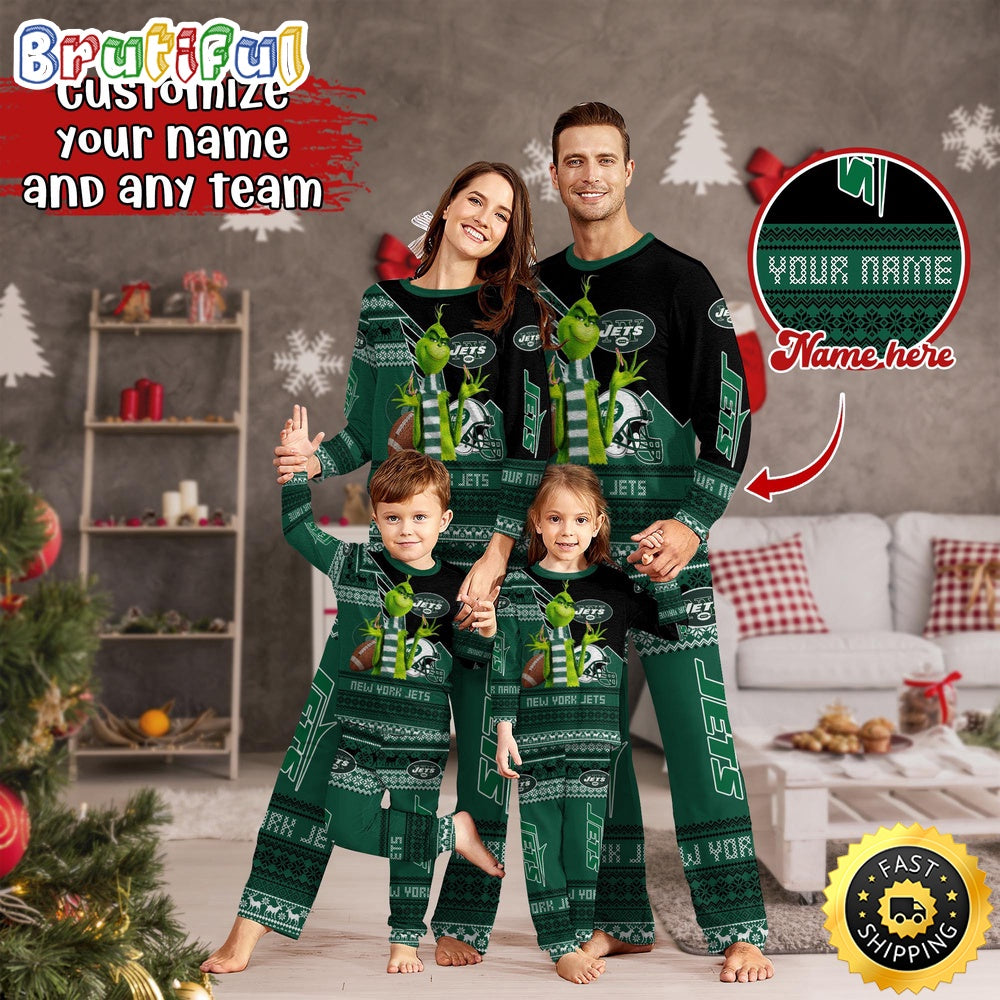 NFL New York Jets Pajamas Christmas Sports For Family Custom Name Pajamas