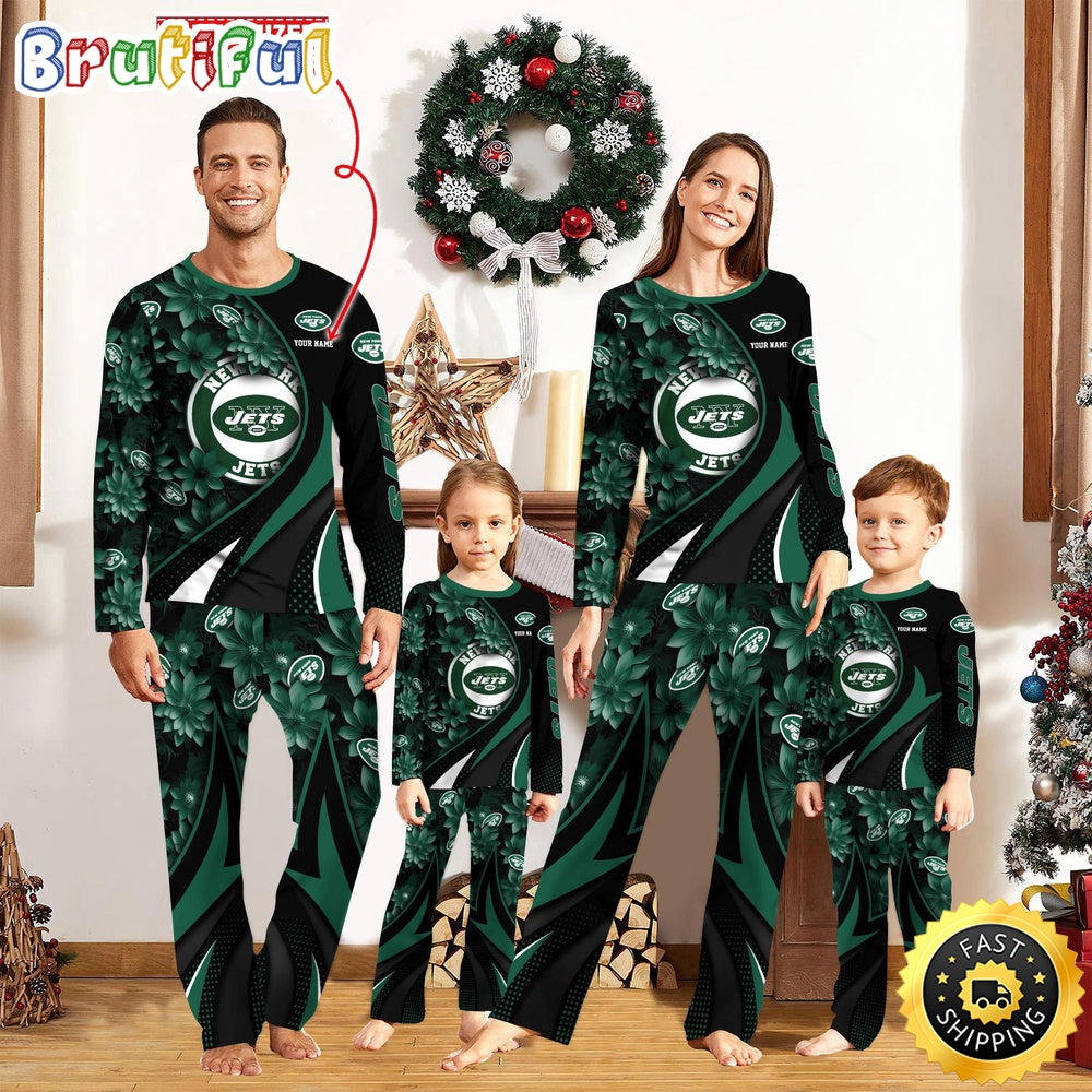 NFL New York Jets Pajamas Flower For Family Custom Name Pajamas