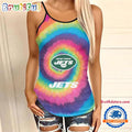 NFL New York Jets Rainbow Pattern Summer Women’s Criss Cross Tank Top