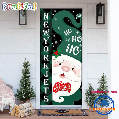 NFL New York Jets Santa Claus HoHoHo Football Christmas Door Cover