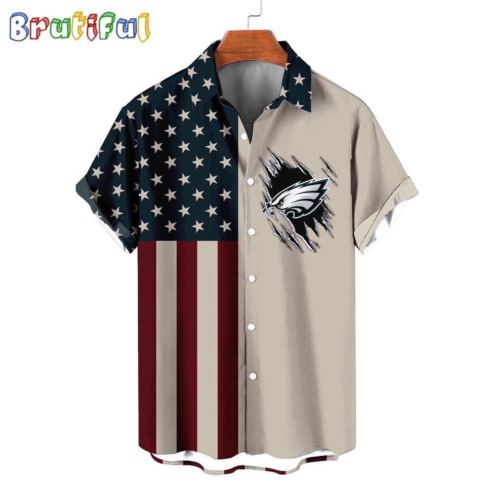 NFL Philadelphia Eagles American Flag Summer Button Hawaiian Shirt