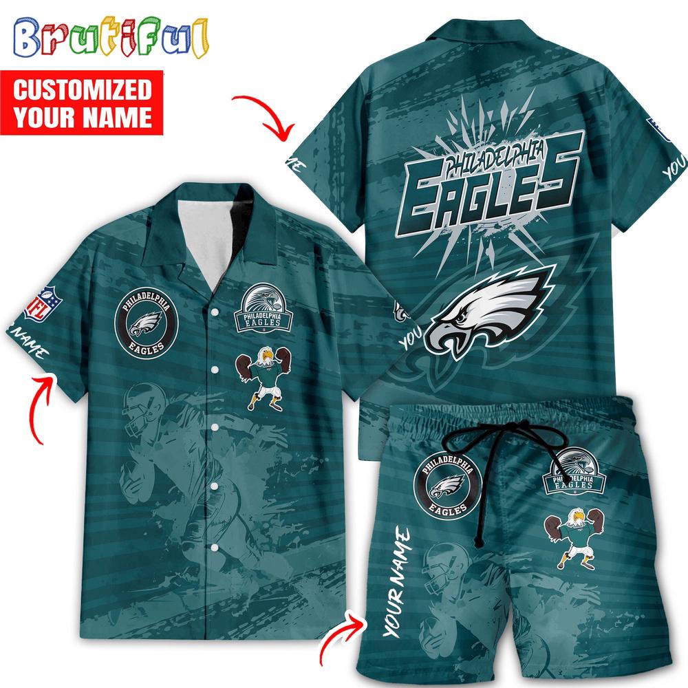 NFL Philadelphia Eagles Combo Hawaiian Shirt And Shorts, Football Summer Beach Hawaiian Sets