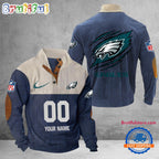 NFL Philadelphia Eagles Football Team Custom Name And Number Buttoned Collar Sweatshirt