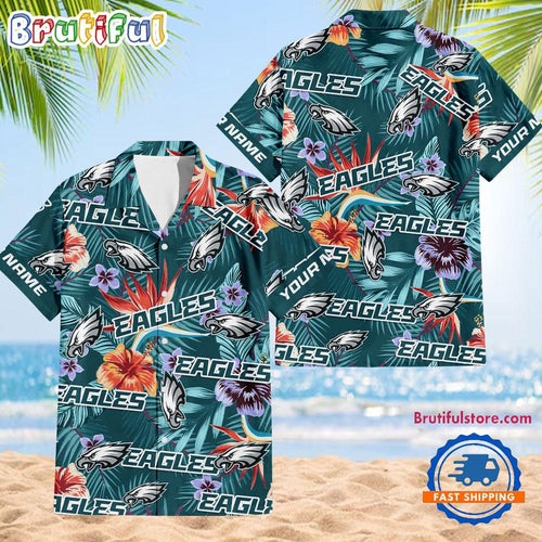 NFL Philadelphia Eagles Football Team Flower Summer Design Hawaiian Button Shirt