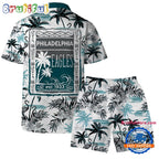 NFL Philadelphia Eagles Football Team Logo Pattern Flamingo Hibiscus Summer Hawaiian Shirt And Beach Short