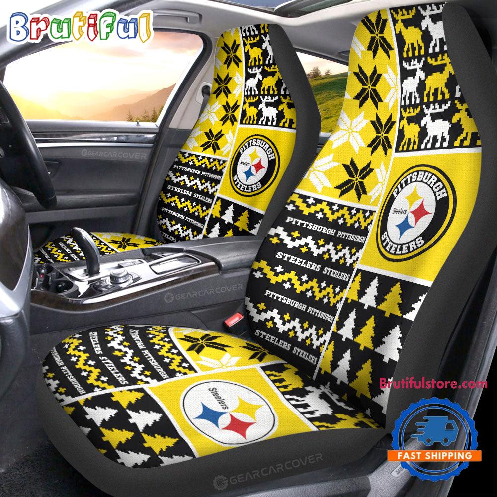 NFL Pittsburgh Steelers Design Christmas Car Seat Covers, Football Xmas Car Decor