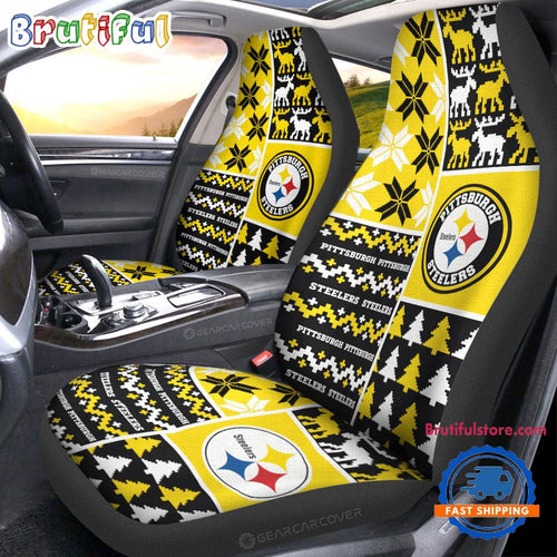 NFL Pittsburgh Steelers Design Christmas Car Seat Covers, Football Xmas Car Decor