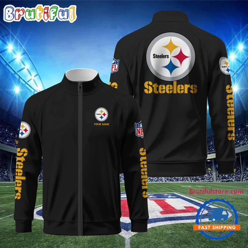 NFL Pittsburgh Steelers Football Logo Team Standing Neck Zipper Jacket, Custom Football Zipper Jacket