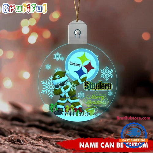 NFL Pittsburgh Steelers Football Team Christmas Santa Claus Circle Led Acrylic Ornament