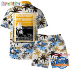 NFL Pittsburgh Steelers Football Team Logo Pattern Flamingo Hibiscus Summer Hawaiian Shirt And Beach Short