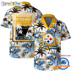 NFL Pittsburgh Steelers Football Team Logo Pattern Flamingo Hibiscus Summer Hawaiian Shirt And Beach Short