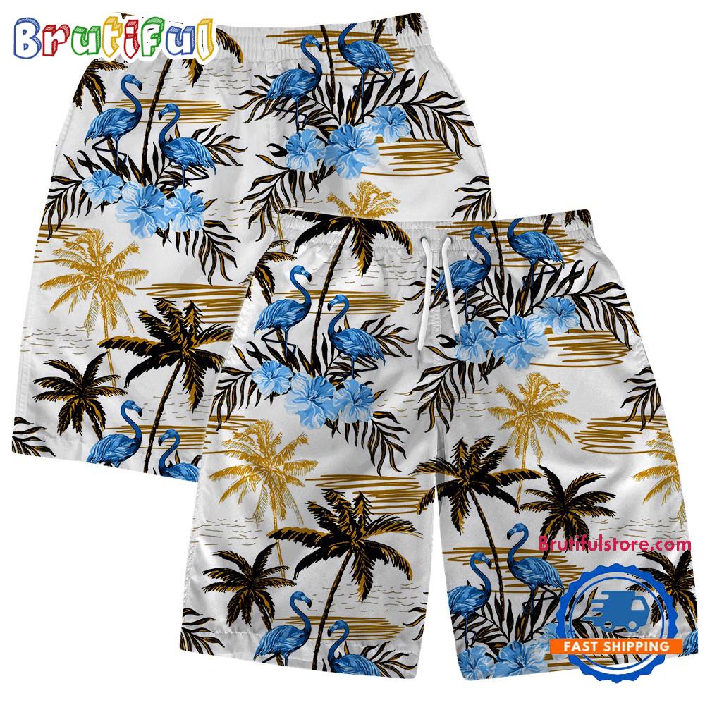 NFL Pittsburgh Steelers Football Team Logo Pattern Flamingo Hibiscus Summer Hawaiian Shirt And Beach Short