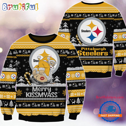 Pittsburgh Steelers NFL 2024 Merrykissmyass Funny Santa Claus Christmas Ugly Sweater