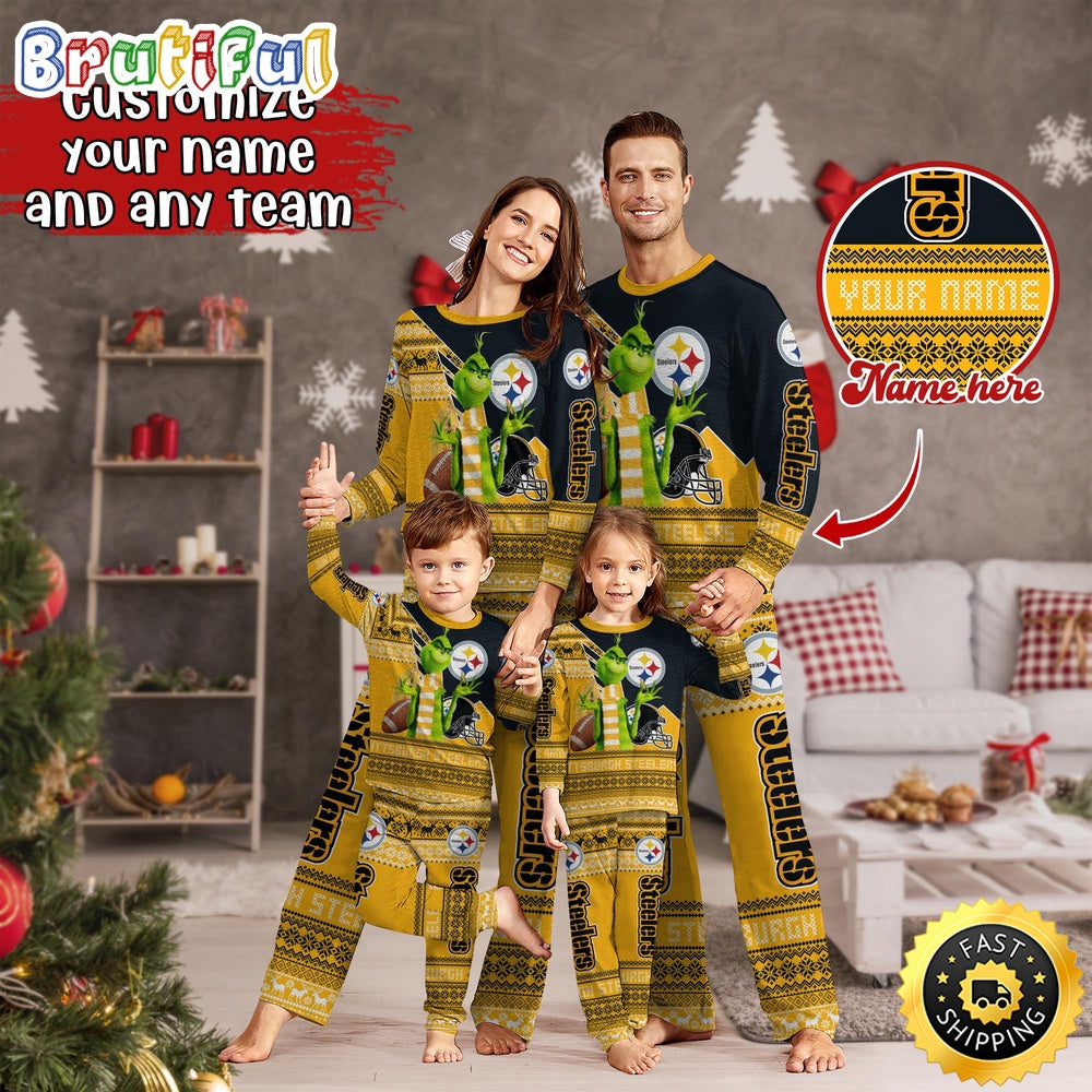 NFL Pittsburgh Steelers Pajamas Christmas Sports For Family Custom Name Pajamas