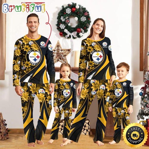 NFL Pittsburgh Steelers Pajamas Flower For Family Custom Name Pajamas