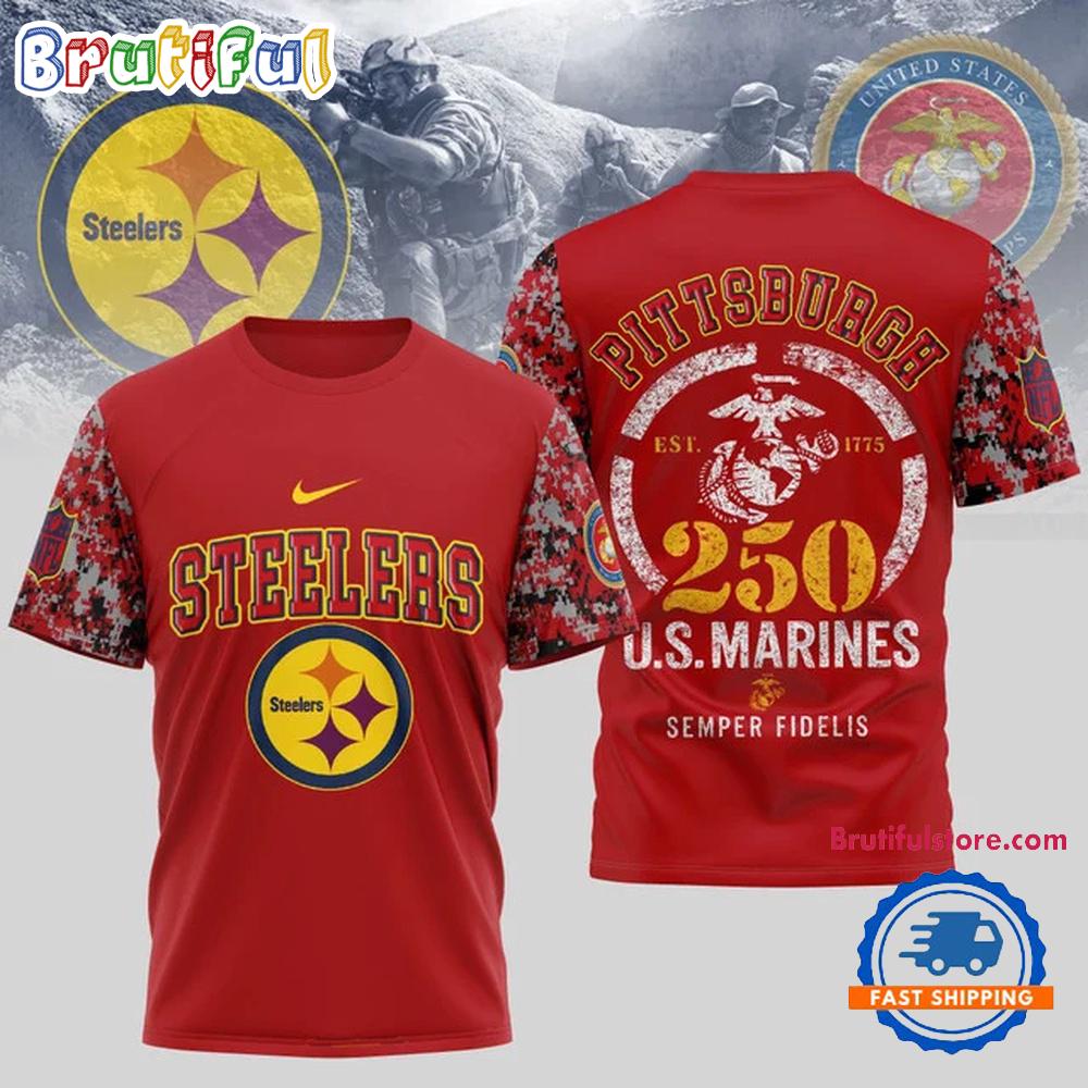 NFL Pittsburgh Steelers US Marines 250 Years Semper Fidelis 3D Shirt