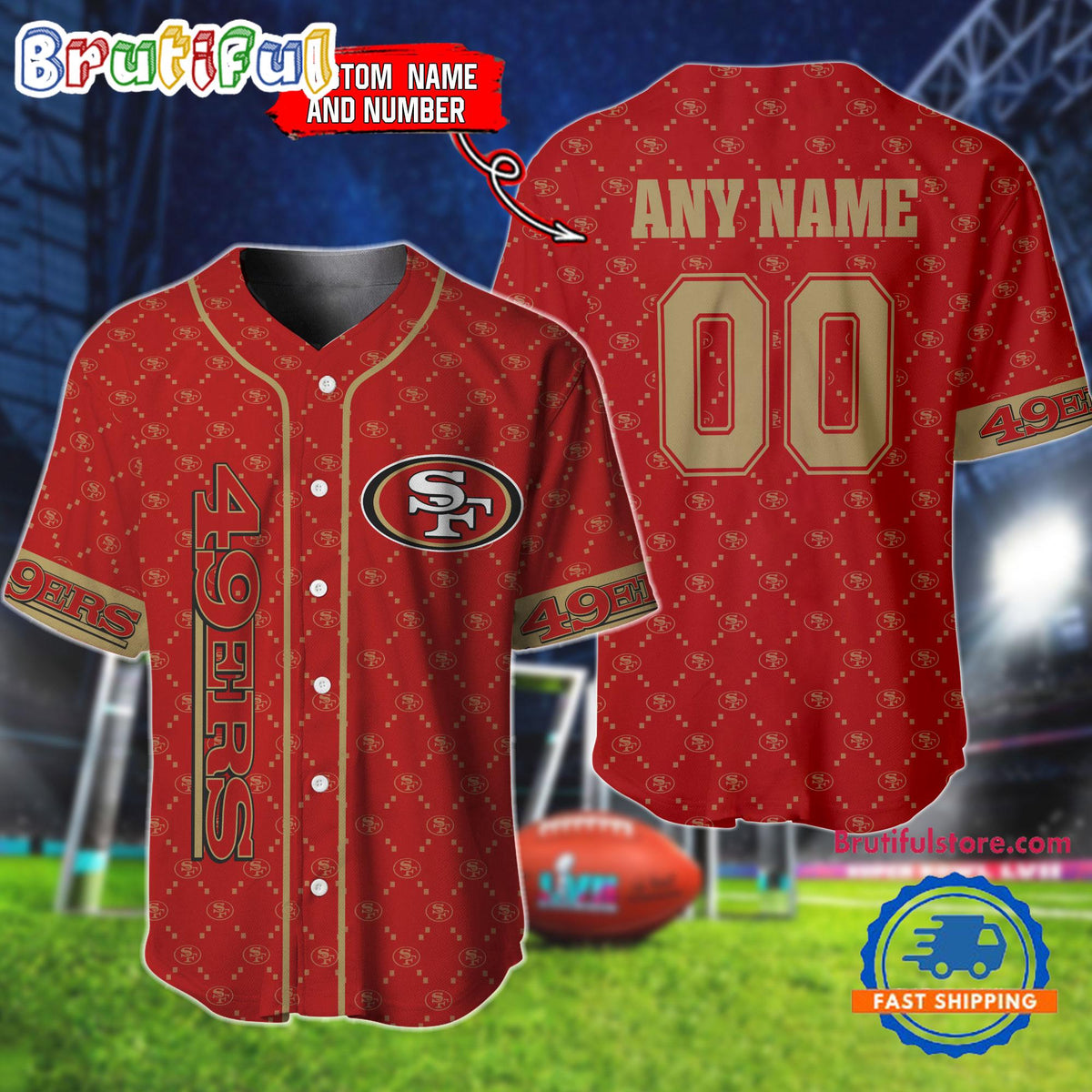 NFL San Francisco 49ers Logo Team Hologram Pattern Design Baseball Jersey