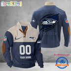 NFL Seattle Seahawks Football Team Custom Name And Number Buttoned Collar Sweatshirt