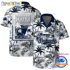 NFL Seattle Seahawks Football Team Logo Pattern Flamingo Hibiscus Summer Hawaiian Shirt And Beach Short
