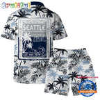 NFL Seattle Seahawks Football Team Logo Pattern Flamingo Hibiscus Summer Hawaiian Shirt And Beach Short
