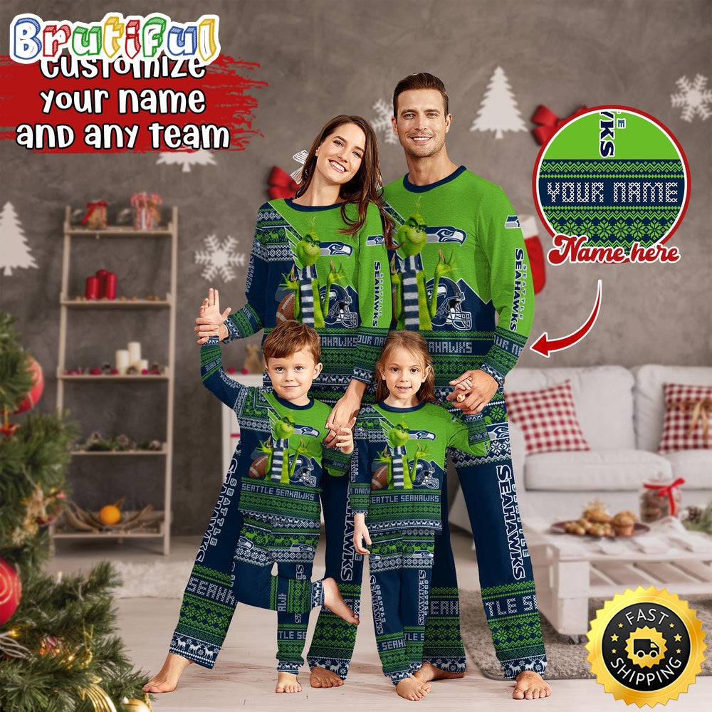 NFL Seattle Seahawks Pajamas Christmas Sports For Family Custom Name Pajamas
