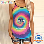 NFL Seattle Seahawks Rainbow Pattern Summer Women’s Criss Cross Tank Top
